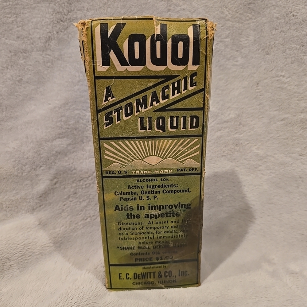 Vintage Kodol Stomachic Liquid Bottle Box 1946 DeWitt Horoscope Calendar Antique